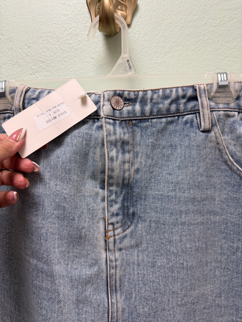 Michele Light Wash Denim Mini Skirt with Chain Trim - Picture 4 of 5